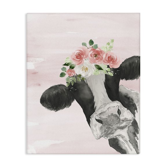 Stupell Industries Cottage Dairy Farm Cow Watercolor Portrait Pink Floral Crown Canvas Art, 16 x 20, by Lucille Price