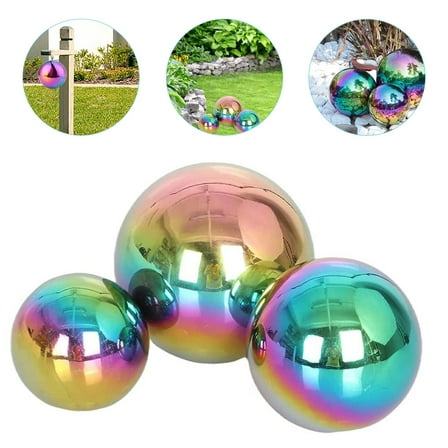 QIFULL Garden Gazing Globes Stainless Steel Multi Colored 3Pcs