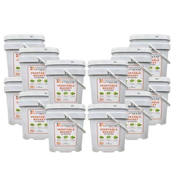 (Pack of 12) NuManna Freeze-Dried Vegetables Buckets – 1200 Servings | Peas, Green Beans & Broccoli | Non-GMO, No MSG, No Preservatives | Emergency Survival Veggie Food | 25-Year Shelf Life