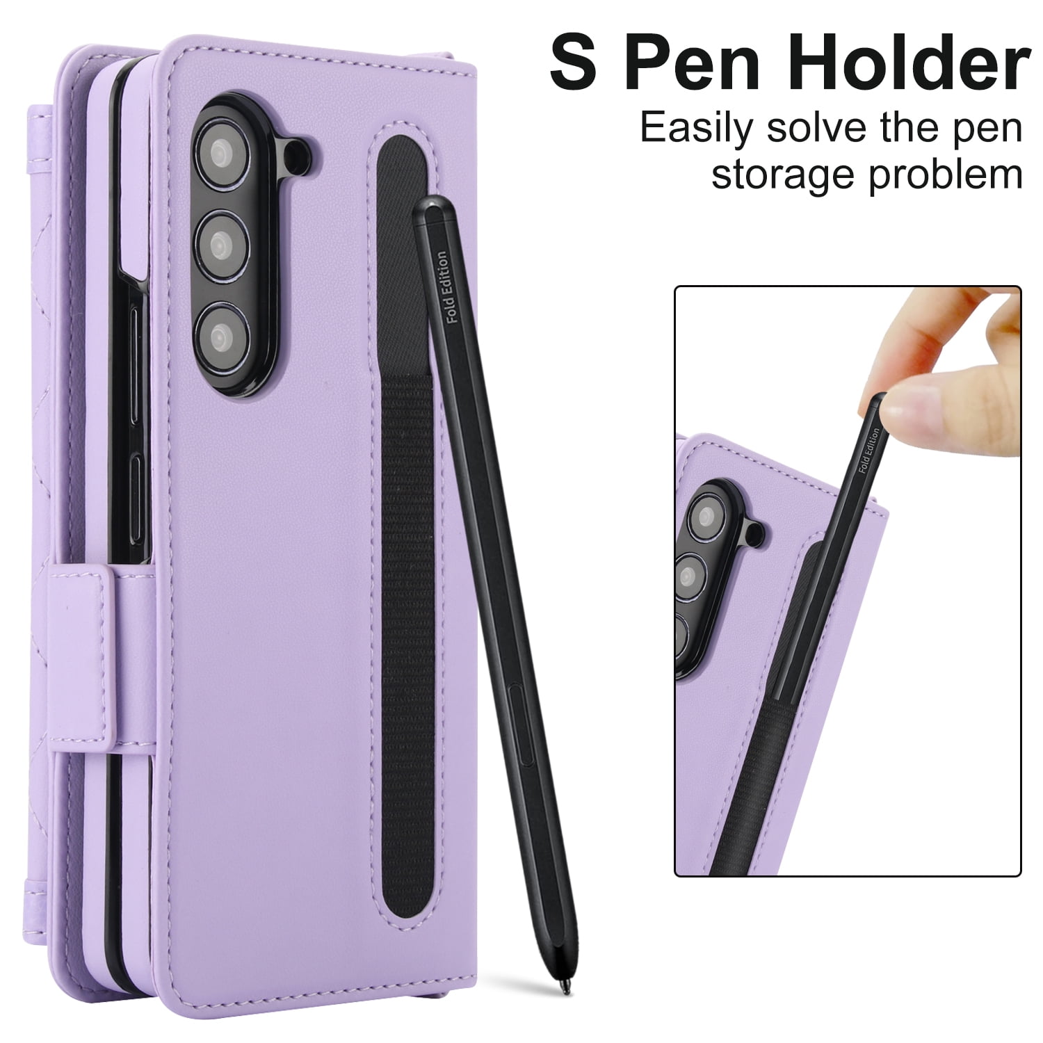 for Samsung Galaxy Z Fold 4 Case Wallet with S Pen Holder for Women, 12 Card Holder & 2 Cash Pocket & Shoulder Strap & Wristlet Flip Stand PU Leather Phone Case with RFID Blocking, Lightpurple