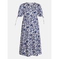 thumbnail image 5 of Time and Tru Women's Tiered Midi Dress with Tie Puff Sleeves, Sizes XS-XXXL, 5 of 5