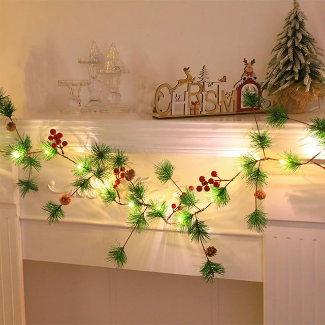Fridja Christmas Ornaments LED Light String Christmas Rattan Light String Christmas Pinecone Pines Needle Long Bells Decorative Light