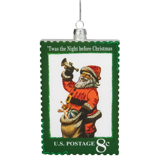 Northlight USPS Santa Stamp "Twas The Night Before Christmas" Glass Christmas Ornament - 3.5" -