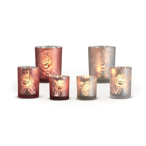 Two's Company Rose Candleholders Set of 3 with 3 Sizes/Design Assorted 2 Colors