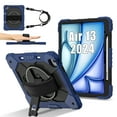 thumbnail image 3 of ELEHOLD Rugged Hybrid Case For Apple iPad Air 13 (2024), with Built-in Kickstand 360° Rotating Handstrap Pencil Holder Crossbody Shoulder Strap Shockproof Heavy Duty Case, Navyblue+Black, 3 of 10