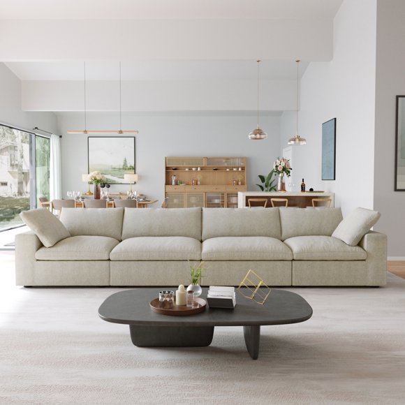 Sodrens Free Convertible Sectional Sofa Modular Couch,Modern Linen Fabric Sofa for Living Room,Apartment and Small Space,4-Seat Sofa,Khaki