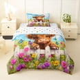thumbnail image 2 of jejeloiu Highland Cow Butterfly Twin Comforter Sets Kids,Farm Print Bedding Set,Reversible,2pcs, 2 of 8