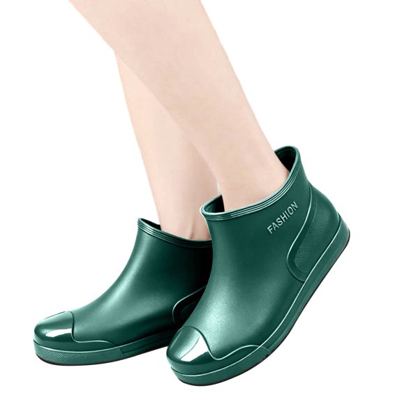 Xfvqtps Womens Ankle Rain Boots Waterproof PVC Boots for Rainy Garden Outdoor Slip on Round Toe Casual Wet Weather Shoes