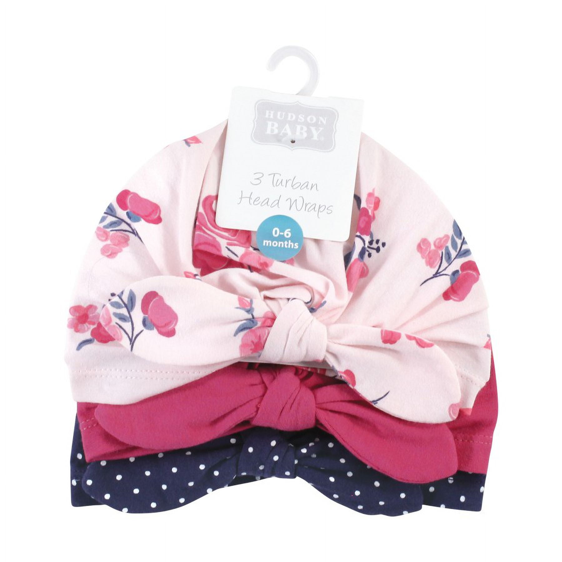Hudson Baby Baby Girl Turban Cotton Headwraps, Pink Feather