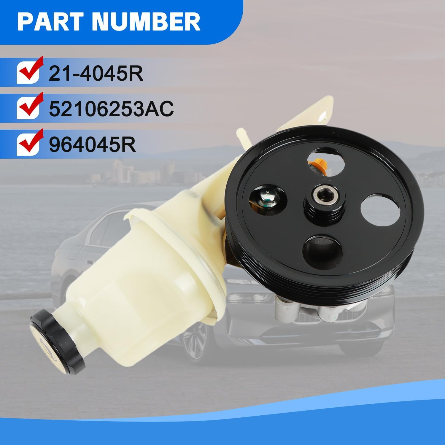 PANGOLIN Power Steering Pump with Pulley Reservoir Compatible with 2000-2004 Dodge Durango 4.7L, Dakota 3.7L 4.7L Replacement Part OE 21-4045R, 52106253AC, 964045R