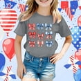 thumbnail image 2 of MIXUE Girls Tops & T-Shirts Kids Summer Fourth Of July Independence Day Bowknot Print Round Neck Short Sleeve Casual Party Tshirts Outwear,Gray,8-9 Years, 2 of 4