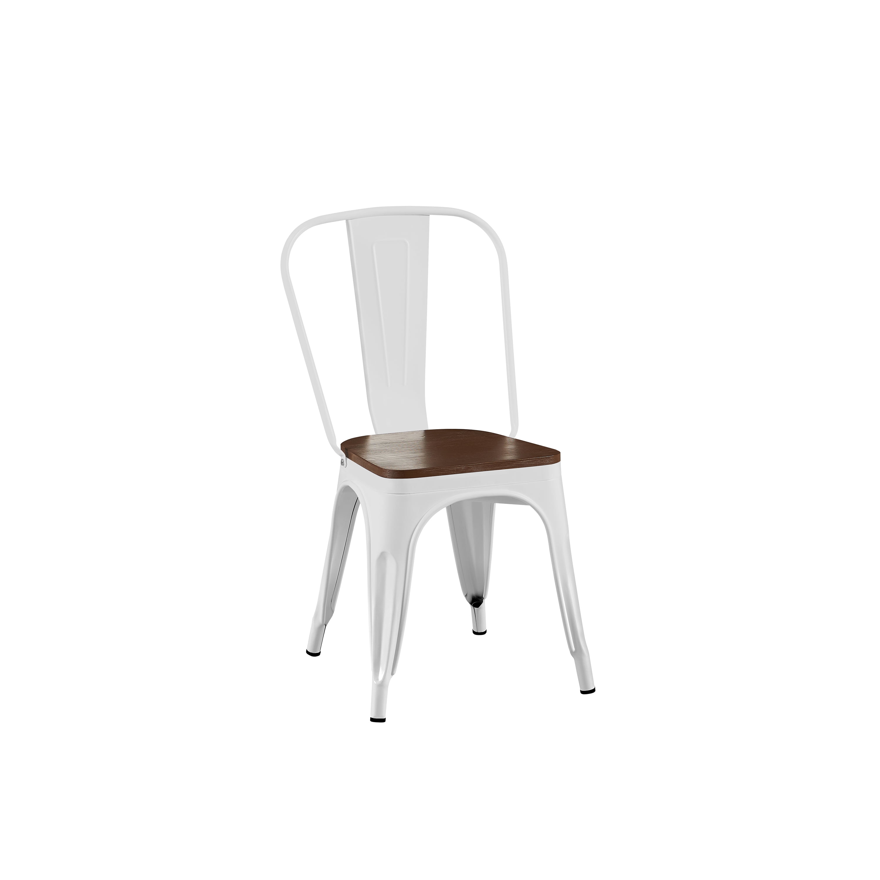 High Gloss White with Walnut Wooden Seat Industrial Metal Dining Chairs 18 Inch Seat Height Stackable, Set of 4