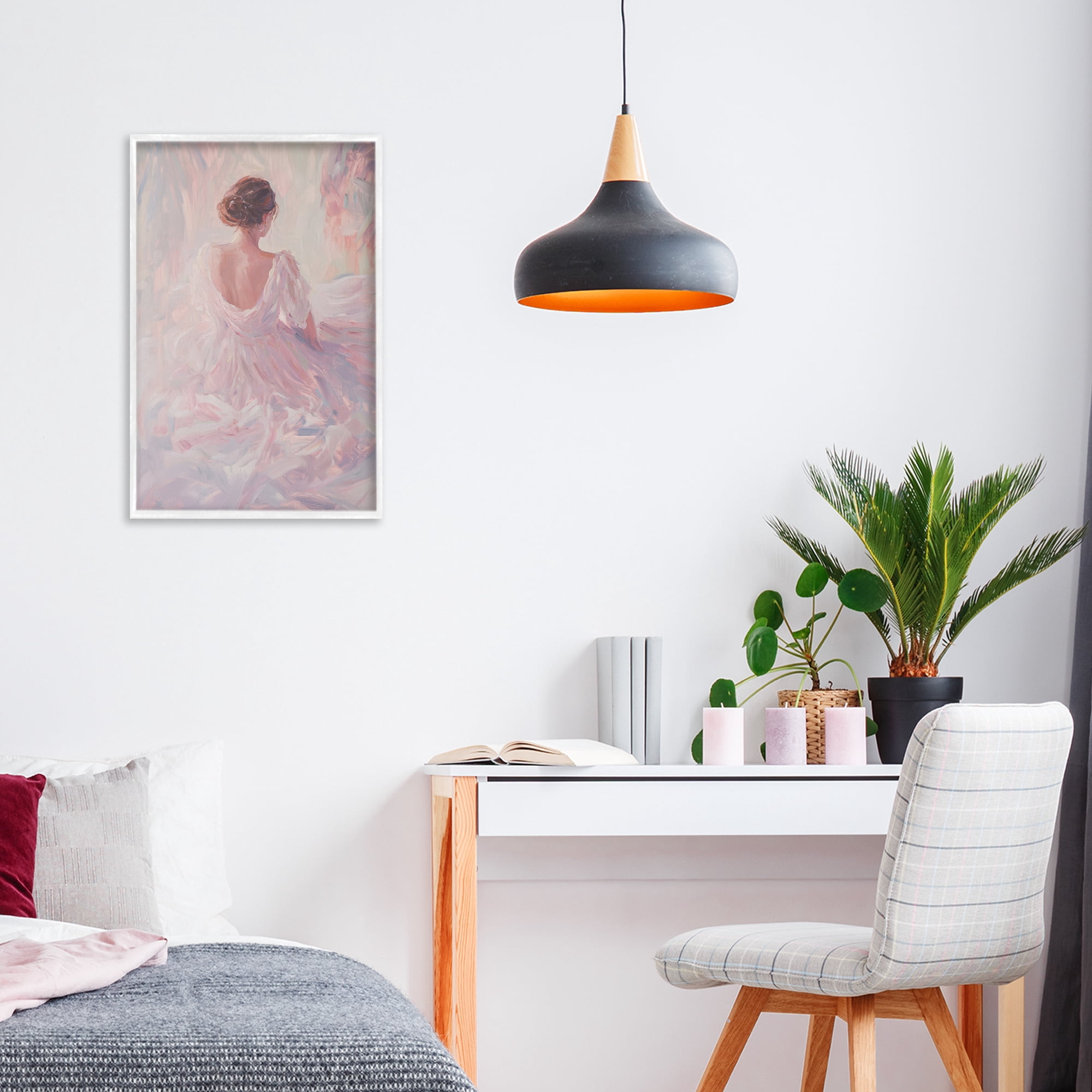 Stupell Industries Graceful Woman in Blush Gown White Framed Giclee Art, design by Petal Prints Design