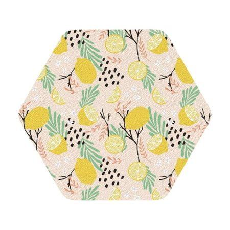

Matuu Lemon Leaves for Cup Coasters Set of 6 Leather Coasters Desk Coasters for Office Measures 4” x 4” Hexagon