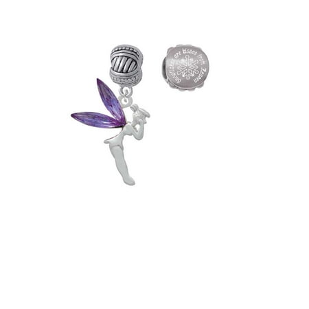 Silvertone Large Fairy with Purple Wings Snowflakes are Kisses from Heaven Charm Beads (Set of 2)
