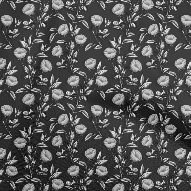 oneOone Velvet Navy Gray Fabric Floral Retro Craft Projects Decor Fabric Printed By The Yard 58 Inch Wide