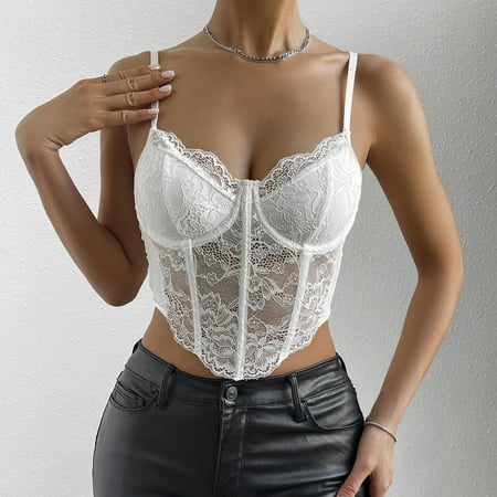

Miayilima Tanks & Camis For Women Lace Bra Strapless Satin Tube Top Crop Bustier Top Sheer Casual Blouse Tops Size M