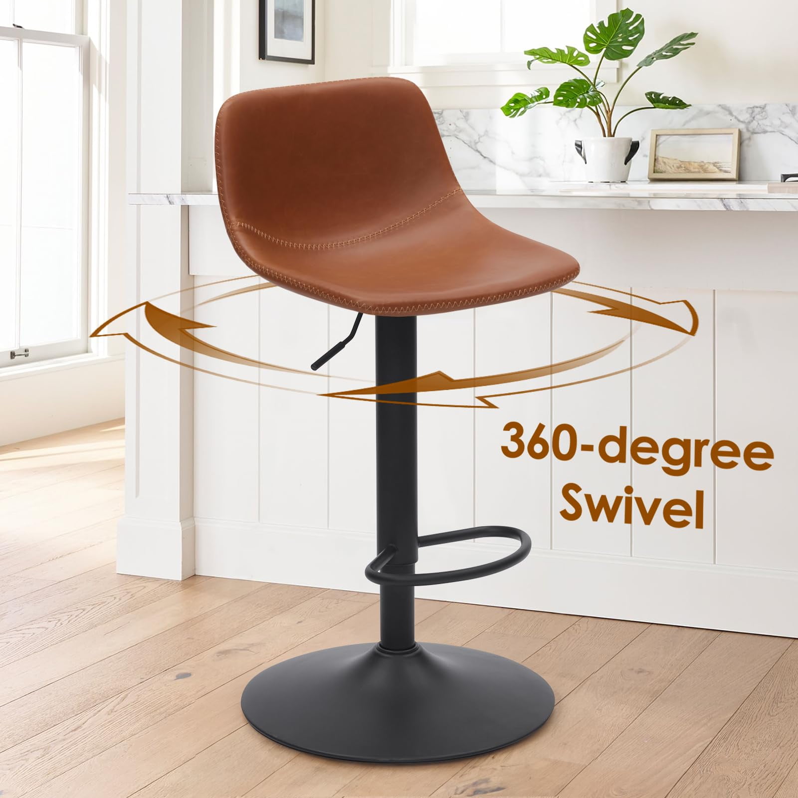 STARY Adjustable Bar Stools Set of 2, Modern Swivel Bar Stools, Bar Height Stools with Back Support, Pu Leather Bar Stool for Kitchen Island Counter