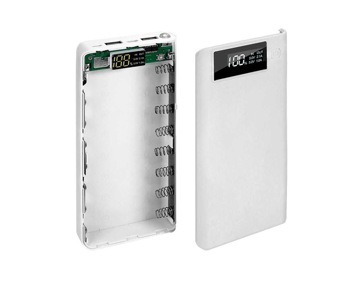 Portable 18650 Battery Charger USB Type-C LCD Display DIY Mobile Power Bank Case-White