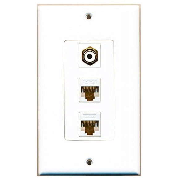 RiteAV - 1 Port RCA White 2 Port Cat6 Ethernet White Decorative Wall Plate Decorative