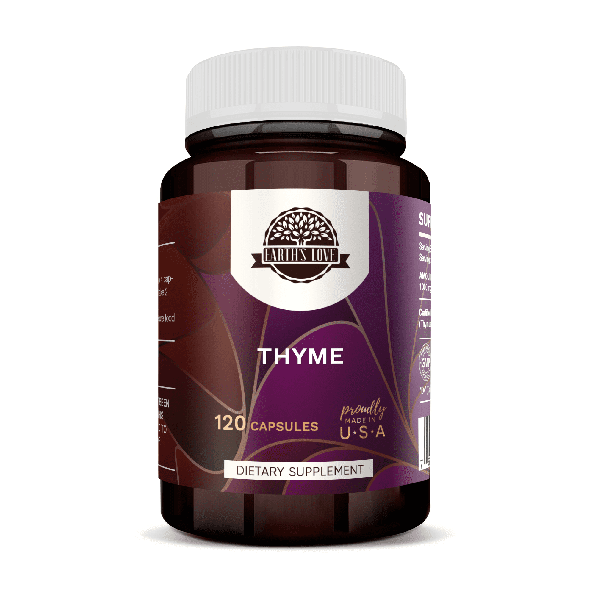 Earth's Love Thyme 120 Capsules, 500 mg, Organic Thyme (Thymus Vulgaris