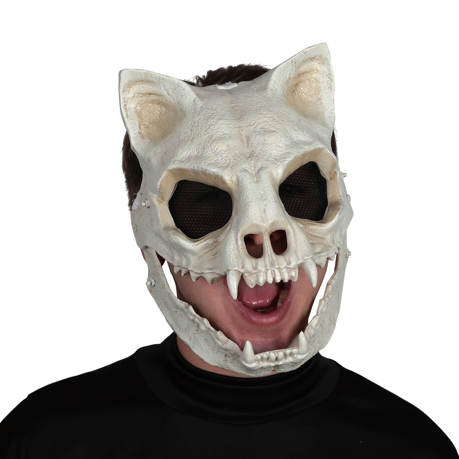 WAY TO CELEBRATE! Way to Celebrate Adult One Size Halloween Mask Bone-colored Jaw Motion Skeleton Cat Mask with Moving Mouth Plastic Costume Halloween Mask Accessory