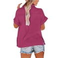 thumbnail image 5 of Aoiroe Women's Linen Shirts,Loose Fit Basic Tees Soft Short Sleeve T Shirts for Women Loose Fit Blouses Winter Clothes for Women Fashion Outfits Boho Clothing Wine 5XL, 5 of 7