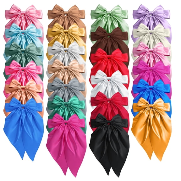 25 Pcs Satin Hair Bows, Silky Big Bow Hair Clips, Large Ribbon Bow Barrettes with Long Tails, Solid Color Clip Accessories for Women, Elegant Decorative Hairpieces for Daily Wear, Parties