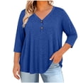 thumbnail image 3 of KyCheLot Women's V Neck Tops Fall Button Plus Size 3/4 Length Sleeve Solid Color Clothes Comfy Loose Hiking Tops, 3 of 6