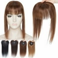 thumbnail image 3 of Benehair Clip In Hairpiece 100% Remy Human Hair Extensions Topper Toupee Wig With Bang for Women Hair Loss Brown 10"-16" Density 150%, 3 of 13
