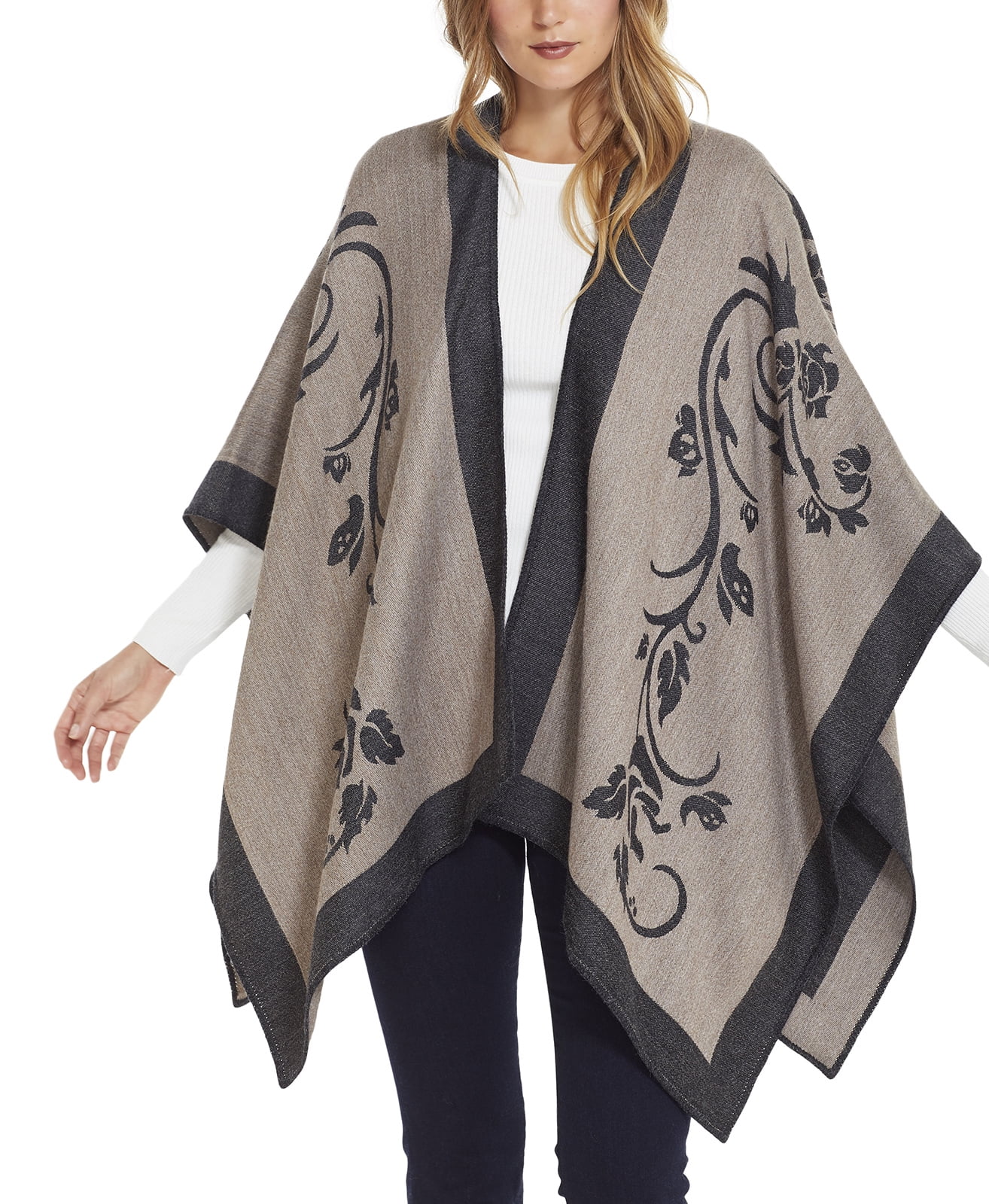La Fiorentina Synthetic Bird Embroidered Poncho in Grey Grey Womens Clothing Jumpers and knitwear Ponchos and poncho dresses 
