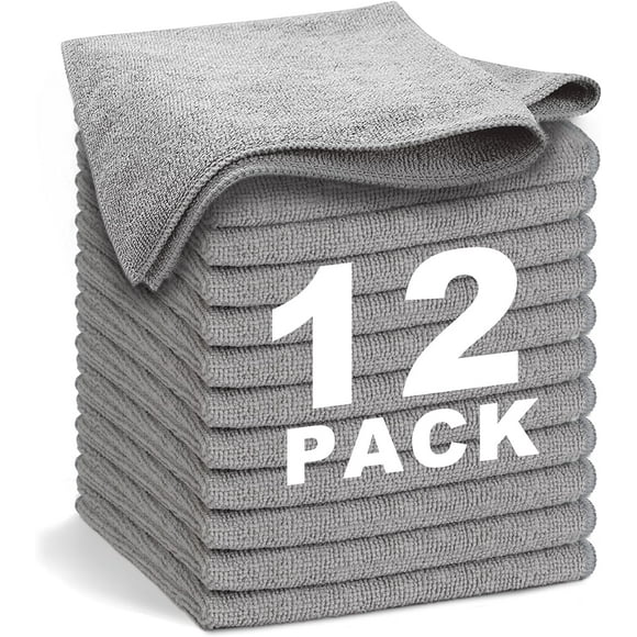 WEAWE Microfiber Cleaning Cloth - Gray 12-Pack 13"x13" Reusable Ultra Soft & Super Absorbent, Lint-Free Micro Fiber Washable Towels Non-Scratch Streak-Free for Housekeeping Kitchen Car Multipurpose