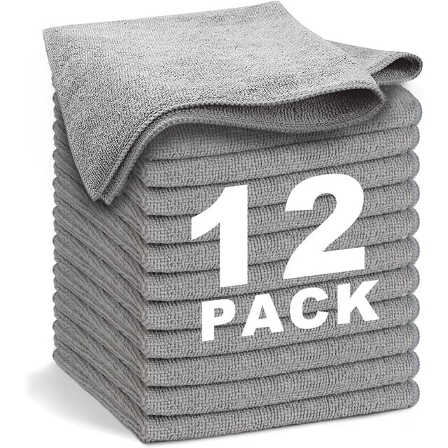 WEAWE Microfiber Cleaning Cloth - Gray 12-Pack 13"x13" Reusable Ultra Soft & Super Absorbent, Lint-Free Micro Fiber Washable Towels Non-Scratch Streak-Free for Housekeeping Kitchen Car Multipurpose