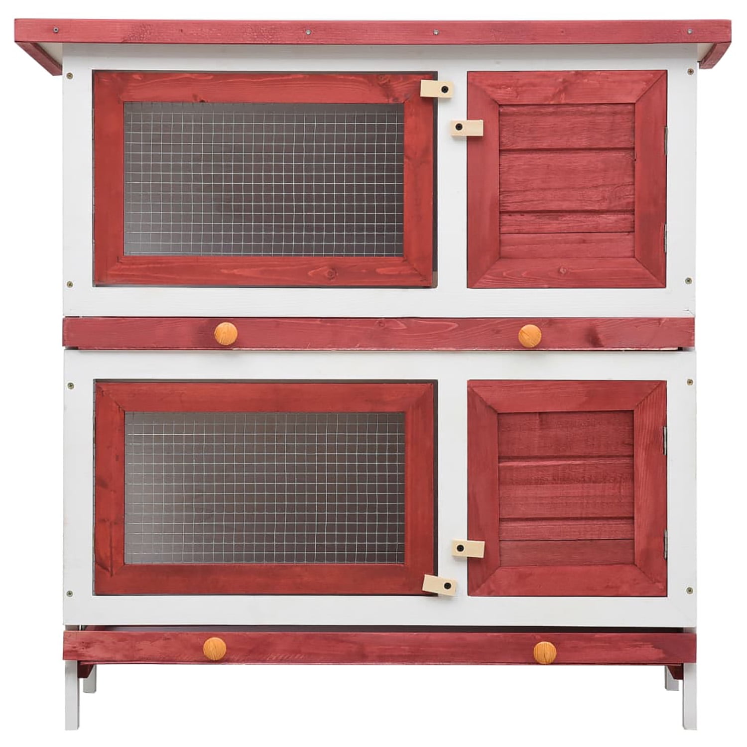 Pefilos 35.4" Wooden Rabbit Hutch, 2 Story Large Bunny Cage 4 Doors Coop for Indoor or Outdoor, Small Animal Pet Cage, Red Pefilos 35.4" Wooden Rabbit Hutch, 2 Story Large Bunny Cage 4 Doors Coop for Indoor or Outdoor, Small Animal Pet Cage, Red