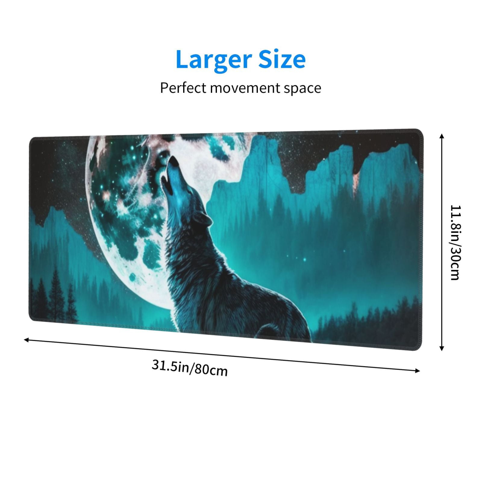 Wolf Howling River Night Moon Cool Mouse Pad Extended Large Gaming Mousepad Non-Slip Rubber Big Keyboard Desk Mat 31.5 X 11.8 Inch