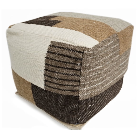 Home&Manor Wool Cotton Barkley Cube Pouf