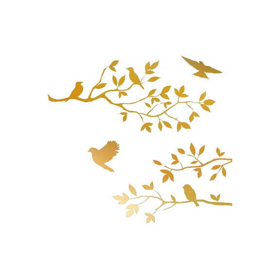 GOLD(CHROME MIRROR) 15" x 44" Burnish Birds & Blossoms Vinyl wall art Inspirational quotes and saying home decor decal sticker