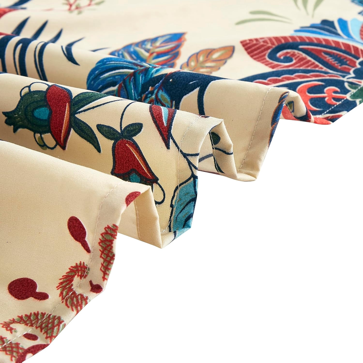 Chezmoi Collection 4-Piece Paradise Floral Window Curtain Set with Sheer Backing, Multicolor Blue Red Orange Cream Printed Microfiber, 120 inch x 84 inch