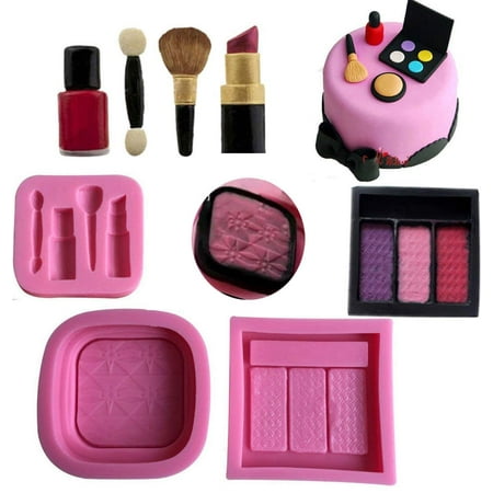 3D mini Makeup Tools Loose Powder And Eye Shadow silicone mould embossing cake Fondant imprint gum paste mold for Sugar paste fashion cupcake decorating topper decoration sugarcraft set of (Best Way To Make Fondant)