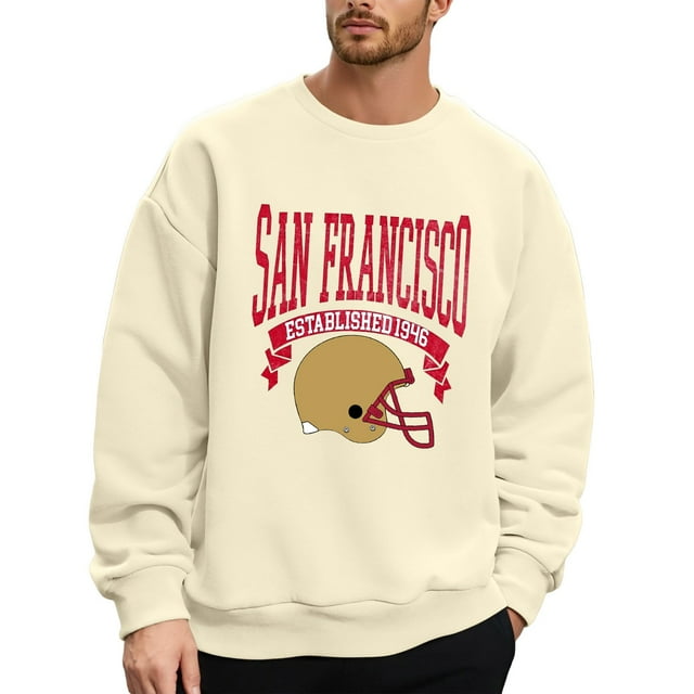 Men Football Plus Size Pullover Fashion Sweatshirt Holiday Logo Print Hop Oversized Hoodless Crewneck Top