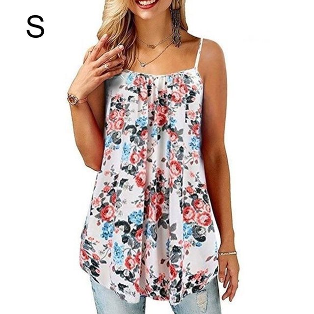Jumpingount Chaleco suelto estampado verano correa chaleco suelto estampado verano Top mujer camiseta sin mangas camiseta sin mangas Camisetas sin mangas Blanco S Jumpingount AP001915-17