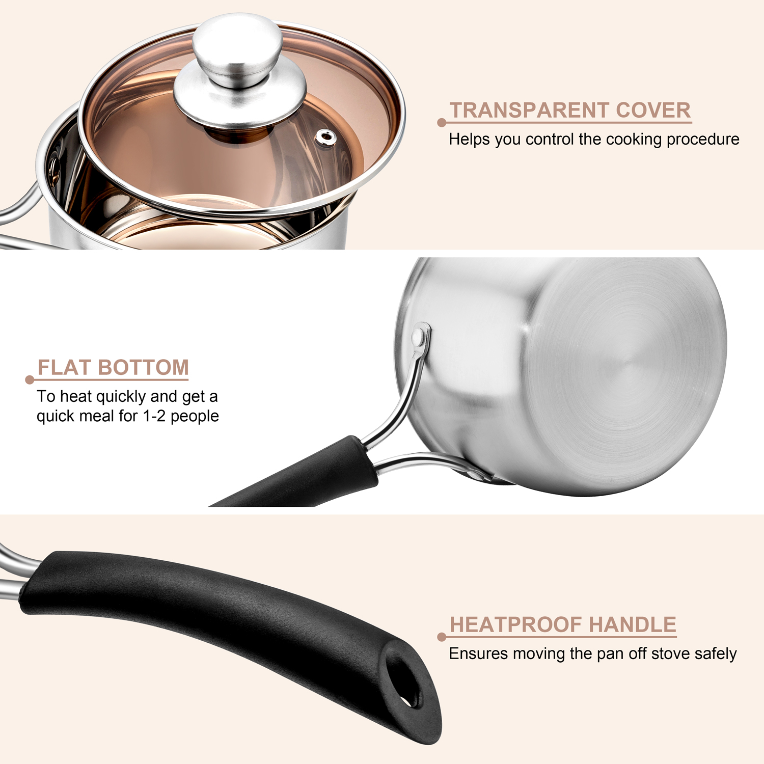 Walchoice 1-Quart Stainless Steel Saucepan with Glass Lid photo 2