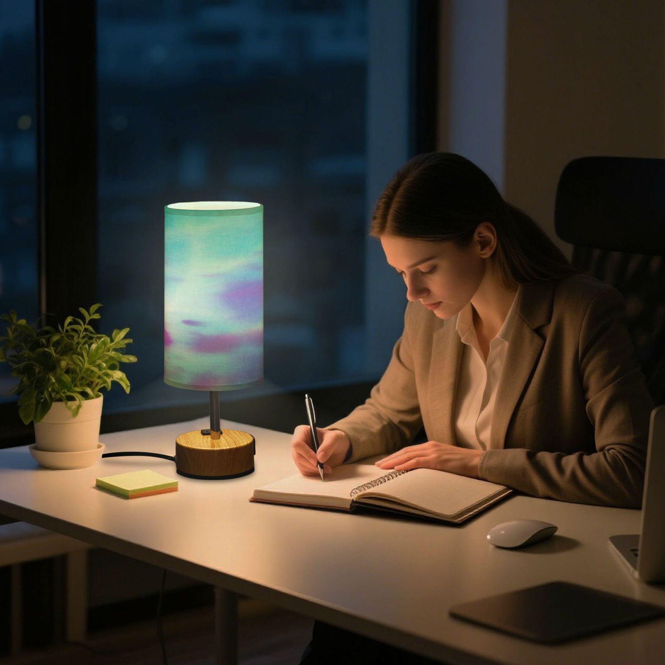 Touch-Control 3-Color Desk Lamp with Plug – Energy-Saving LED + 3 Simultaneous Charging Ports Gradient Tie-dye