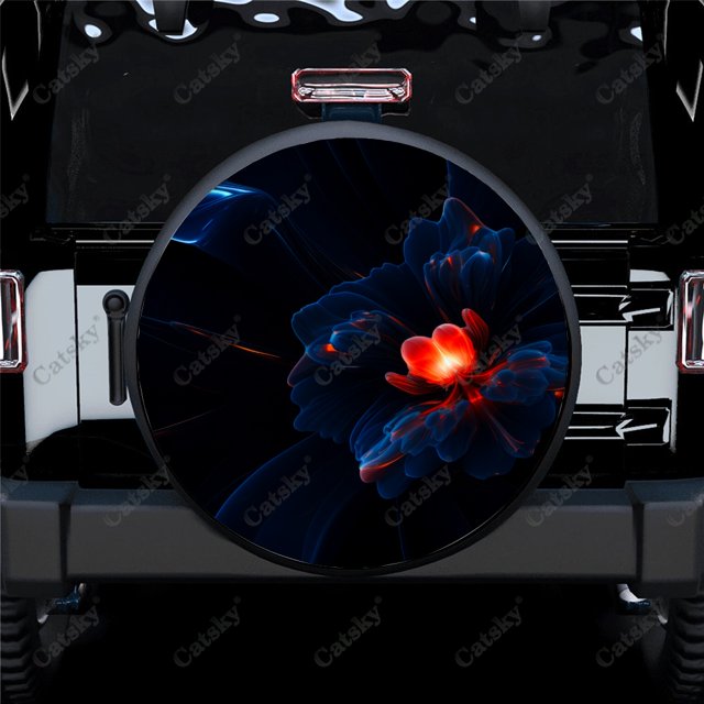 Dark Abstract Flower Polyester Universal Spare Wheel Tire Cover Custom Tire-Covers for Trailer RV SUV Truck Camper