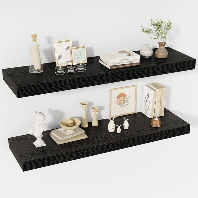 Floating Shelves Deep Floating Shelf Wall Mounted Wall Shelves Rustic Deep Bookshelf Extra Deeper & Thicker Display Shelves for Bedroom Living Room Set of