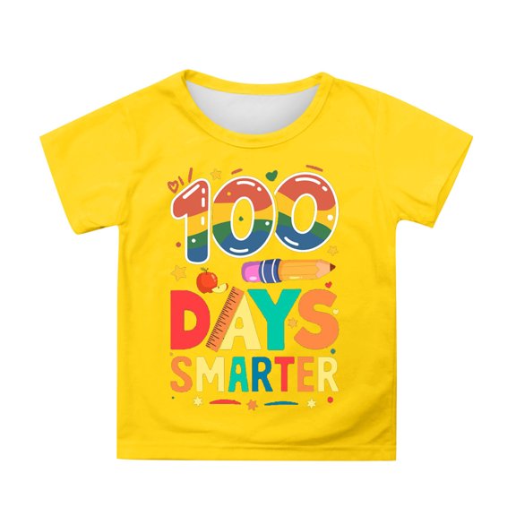 Tisuna Girls 100 Days Of School Tshirt Letter Print Short Sleeve Crew Neck Tops Comfortable Lightweight Child Toddler Summer Shirt Yellow Size 12-13 Years