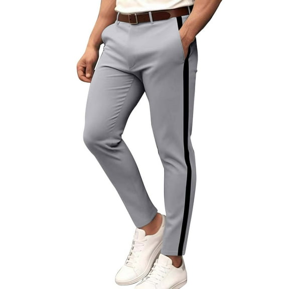 Men's Casual Pants Mens Slim Fit Straight Tube Retro Hop Pants Street Jeans Grey XL