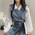thumbnail image 2 of Blusa de estilo coreano para mujer, blusa falsa de dos piezas con cuello tipo Polo, Tops Y2k, ropa de calle holgada para jóvenes, camisa elegante, 2 of 5