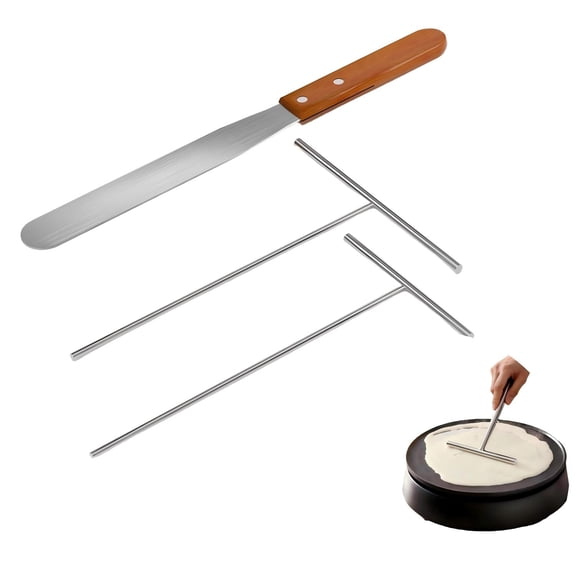 3-Piece Crepe Spreader and Spatula Kit, Stainless Steel 5" & 7" Spreaders with 12" Spatula for Pancake and Crepe Making