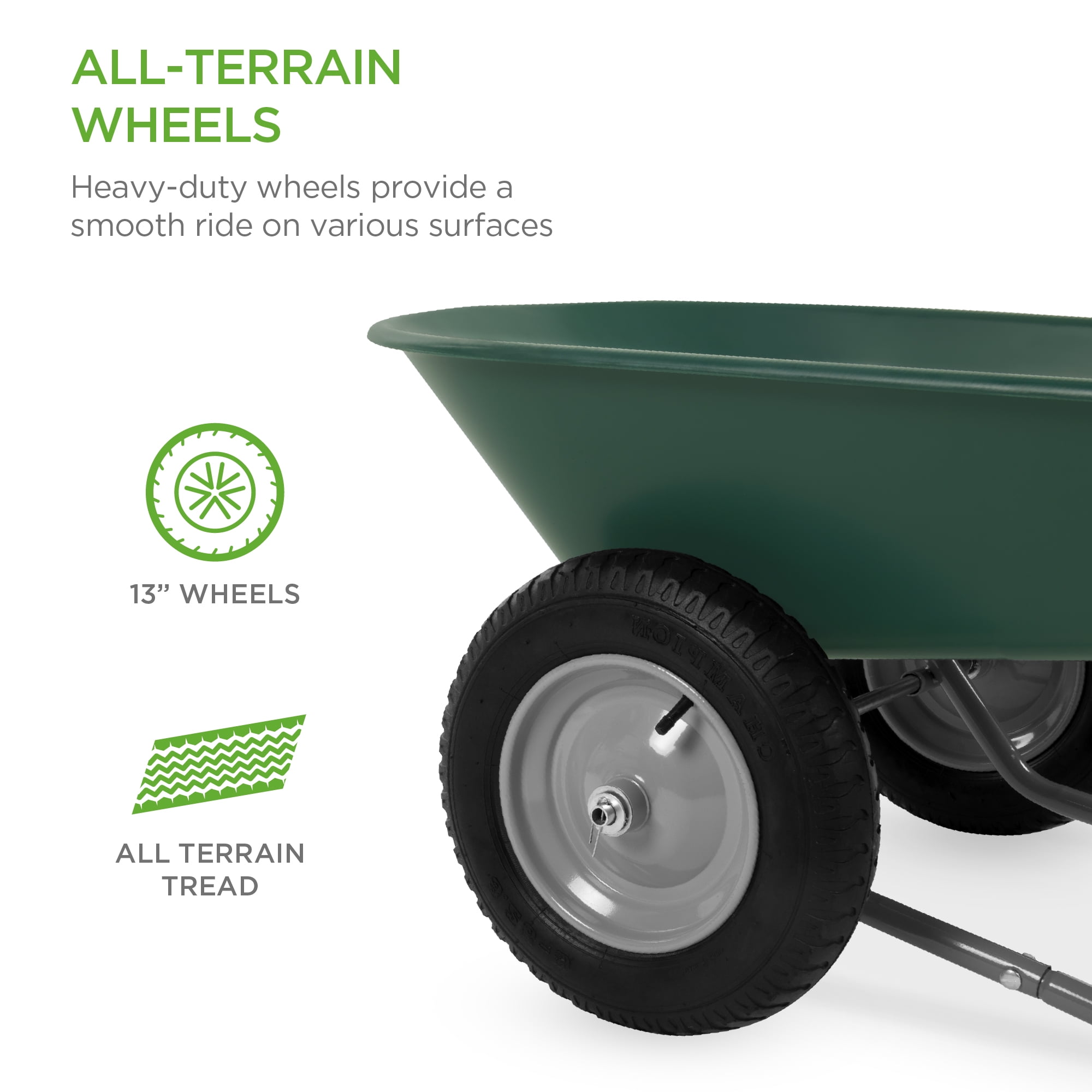 2-Wheeled Garden Wheelbarrow â€œ Large Capacity Rolling Utility Dump Cart for Residential DIY Lawn by Green Metal 